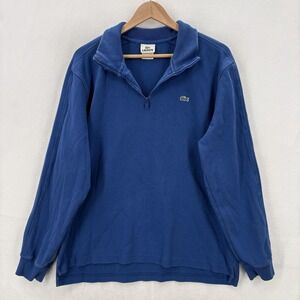 Lacoste Sweater Mens XL Blue Quarter Zip Pullover 100% Cotton Croc Logo Preppy